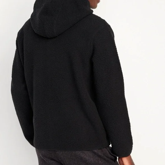 Old Navy Mens Sherpa Zip Hoodie | M | Black NEW!! - Picture 3 of 12